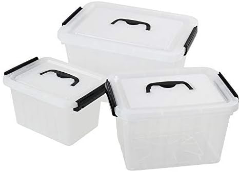 Farmoon 3 Packs Clear Lidded Storage Bin, Plastic Stackable Storage Container Box with Handle