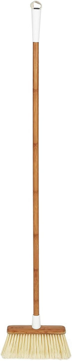Full Circle Clean Sweep - Bamboo Broom - Angled for Precision in Tight Spaces, with Stiff Flagged Bristles for Indoor & Outdoor Cleaning - Ideal for Pet Hair, Kitchen, Hardwood, and Garage, White
