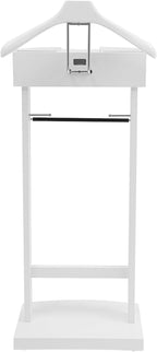 Valet Stand for Man and Women, Wood Suit Rack Suit Valet Stand with Top Tray, Storage Drawer, Bottom Shoe Rack, Freestanding Clothes Rack for Living Room, Bedroom, Office, Black (White2)
