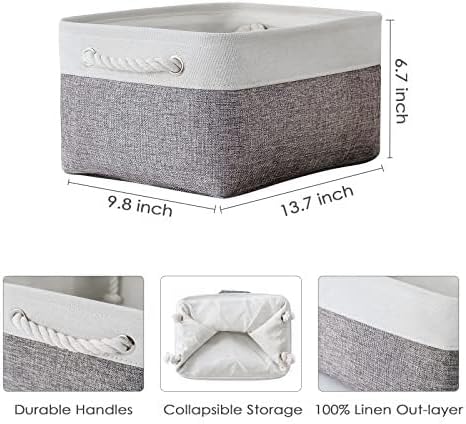 TheWarmHome Storage Bins for Shelves - 13.8L×9.8W×6.7H inch 3 Pack Medium Collapsible Storage Baskets for Organizing | Fabric Storage Cubes for Linen Closet Toy Home (White&Grey)