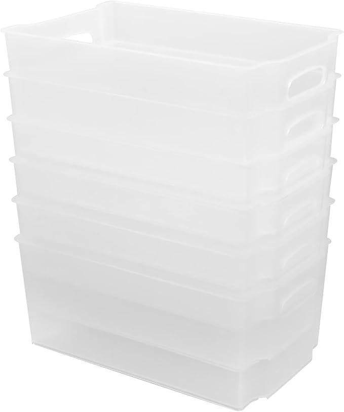 Pekky Pantry Freezer Organizer Bins Stackable Storage Box, 6 Packs, Frosted Transparent
