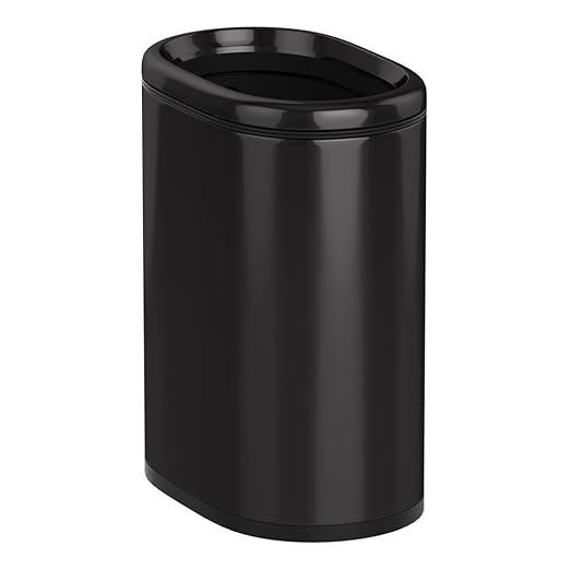 2.4GAL Gloss Black Bathroom Trash Can,Silm Garbage Can with Garbage Bag Inner Lining,Suitable for Bathroom,Bedroom,Hotel,Office,RV (Black Gold)