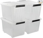 Asking 4-Pack Clear Large 50 L Plastic Storage Boxes, Plastic Storage Bins with Wheels