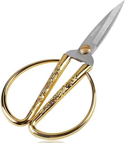 Wasan Gold Plated Dragon and Phoenix Relief Design Bonsai Scissors, Chinese Shears Household Traditional Scissors for Sewing, Art Craft, Food Paper Cutting - 2 Packs (5" and 6")