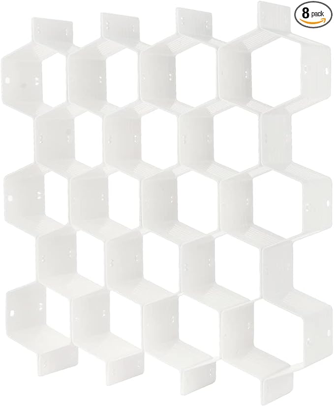 Poeland Drawer Divider Organizer Adjustable DIY Grid Honeycomb Drawer Divider for Underwear Belt Scarf Socks White