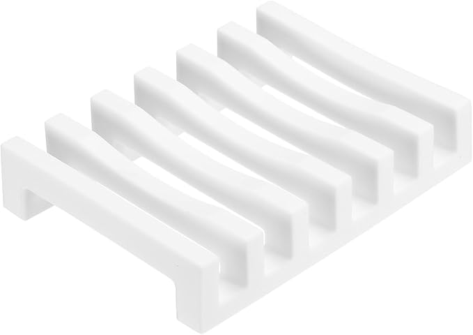 uxcell 2 Pcs Self Draining Silicone Soap Dish, Soap Tray with Drainage for Bathroom Shower Kitchen Sink, 4.2" x 3.1" x 0.8", White