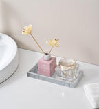 2PCS 7.87” L x 3.93” W Silicone Soap Dispenser Trays, Bathroom Sink Vanity Tray for Dresser Tops, Toilet, Tray for Scrubber, Lotion Bottles, Perfume, Jewelry, Candle, Key Trinket Ring-White Marble