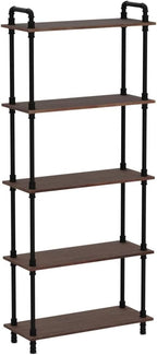 Industrial Bookshelves, Wood Pipe Bookshelf, 5 Shelf Rustic Display Storage Tall Standing Shelf Bookcase for Living Room, Kitchen, Office (Weathered Brown, 29.5" L x 11.8" W x 70" H)