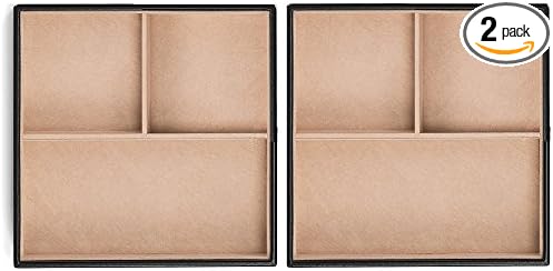 Jewelry Organizer Tray - Set of 2 - Stackable 6 Slots Jewelry Storage Trays - Display on Dresser or Drawer - Compatible with Other Glenor Trays - Black