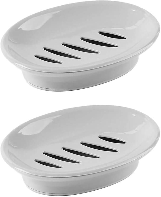 WYOK 2-Pack Soap Dish with Drain Plastic Sponge Holder Easy Cleaning Soap Saver Tray Caddy Keep Dry Stop Mushy for Shower Bathroom Kitchen(Grey)