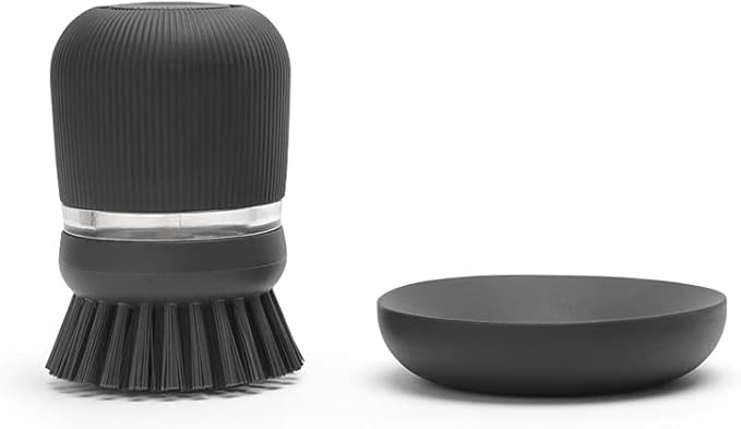 Brabantia 302626 Refillable Soap Dispensing Washing Up Scrubbing Dish Brush, One Size, Dark Gray