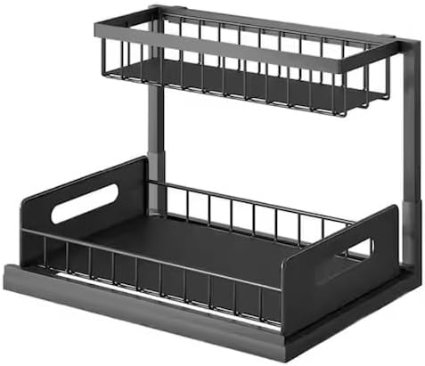 2 Tier Under Sink Storage & Organisation, Under Bathroom Cabinet Storage, Kitchen Sink Organiser Rack, Multi-purpose Under Sink Shelf Organizer (Black)