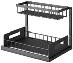 2 Tier Under Sink Storage & Organisation, Under Bathroom Cabinet Storage, Kitchen Sink Organiser Rack, Multi-purpose Under Sink Shelf Organizer (Black)