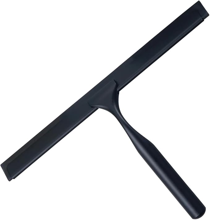 J&V TEXTILES All-Purpose Stainless Steel Shower Squeegee for Glass Doors with Adhesive Hooks, Squeegee for Shower Glass, Bathroom Household Cleaner Tool, 10 Inch (Black)