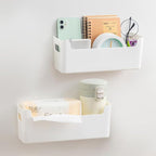 2 Pack Cabinet Organizer Storage, Adhesive Over Cabinet Door Organizer, No Drilling Space Saver Plastic Storage Containers Multi-Use for Kitchen Bathroom Office Bedroom, Translucent
