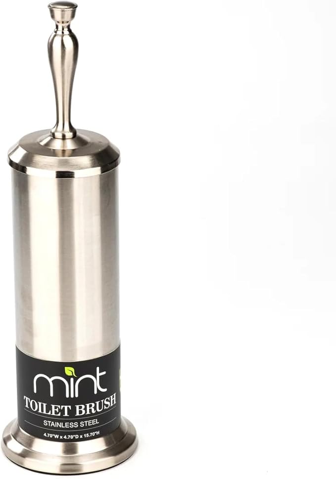 J&V TEXTILES Toilet Brush, Toilet Bowl Brush with Extra Long Handle Durable Bristles Toilet Scrubber and Covered Holder for Toilet Brush Set for Bathroom Cleaning (Brushed Satin Nickel)