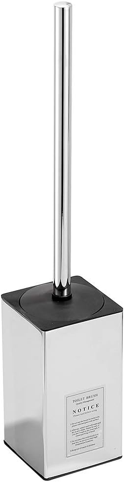 Freestanding Toilet Brush Holder for bathrooms 304 Stainless Steel Toilet Brush Stand Square Storage and Organization Rust Resistant 17-inch high Polished Chrome Finished