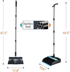 Broom and Dustpan Set for Home, Long Handle Dust Pan and Broom Combo for Indoor Outdoor Heavy Duty Dustpan Set for Kitchen Lobby Office Upright Standing Dustpan with Teeth (Deep Blue)