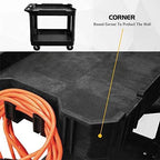 Olympia Tools 2 Shelf Black Rolling Utility Cart - Supports Up to 500 lbs, Comfort Handle - Heavy Duty Carts With Wheels - Great for Warehouse, Garage, Manufacturing, Cleaning