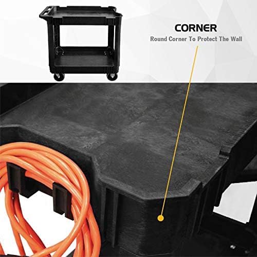 Olympia Tools 2 Shelf Black Rolling Utility Cart - Supports Up to 500 lbs, Comfort Handle - Heavy Duty Carts With Wheels - Great for Warehouse, Garage, Manufacturing, Cleaning