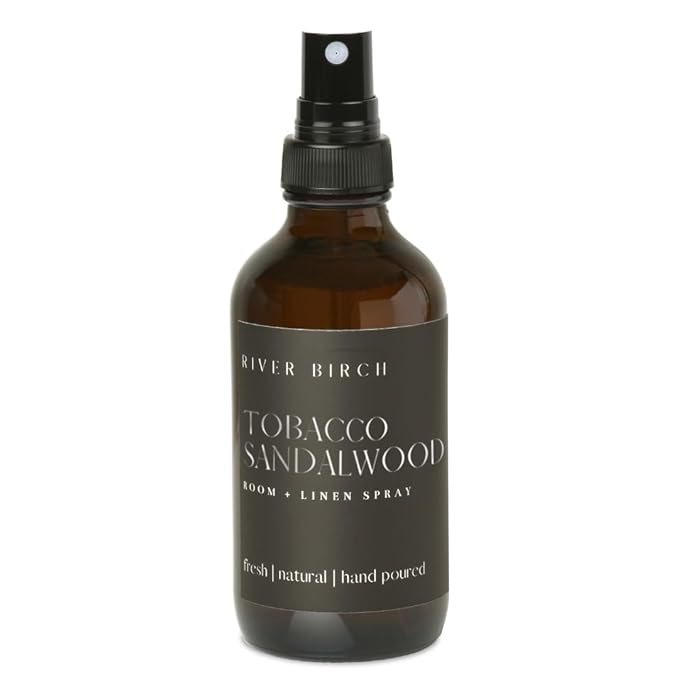 River Birch Tobacco Sandalwood Scented Linen and Room Spray | Home Fragrance | 4 oz Glass Amber Bottle | Luxury Signature Scent | Handmade in Texas