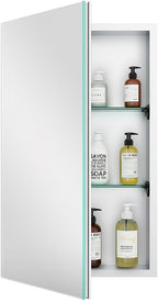 Quavikey Bathroom Medicine Cabinet with Mirror, Aluminum Surface Mount or Recessed Mirror Medicine Cabinet 16x26 Inch, Silver