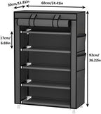 Calmootey 5 Tier Shoe Rack Organizer,Portable Shoe Shelf with Nonwoven Fabric Cover for Closet Hallway,Bedroom,Entryway,Grey