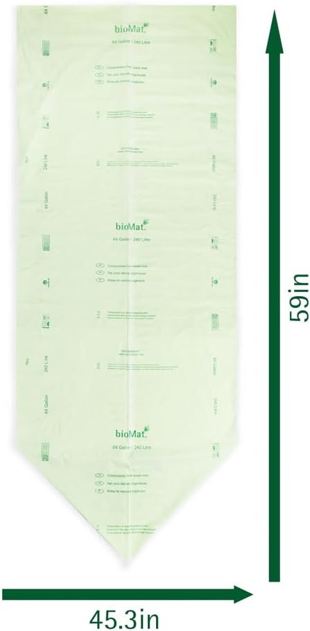 bioMat 64 Gallon Compostable Trash Bags, 10 Count, BPI ASTM D6400 Certified Large Compost Bags for Gargabe Bin