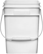 House Naturals 4 Gallon Square Food Grade Bucket Pail with Plastic Handles and Lid (Pack of 3) Made in USA containers (White - Green lid)