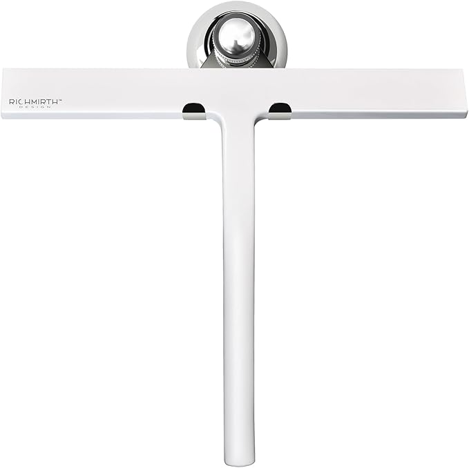 Shower Squeegee for Glass Doors 10 Inch, RICHMIRTH All Purpose Squeegee Cleaning Tool for Window Glass Mirror Bathroom Tile with Suction Cup Hooks - White