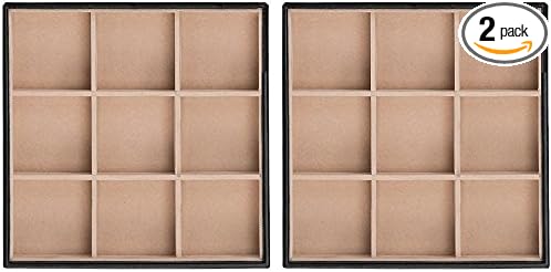 Jewelry Organizer Tray - Set of 2 - Stackable 18 Slots Jewelry Storage Trays - Display on Dresser or Drawer - Compatible with Other Glenor Trays - Black