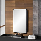 Black Bathroom Mirror Medicine Cabinet with Round Corner Framed Door and Beveled Edge Mirror 15 x 25 inch, Recessed or Surface Mount, with Adjustable Glass Shelves