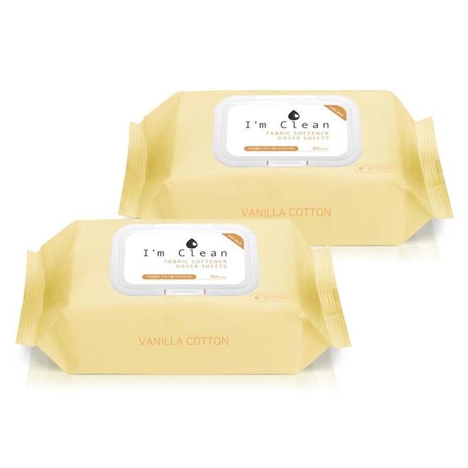 I’m Clean Wet Fabric Laundry Dryer sheets, 80 sheets per Pack, 2 PACKS(160 Sheets Total), Vanilla Cotton Scent, Softens Clothes, Deodorization