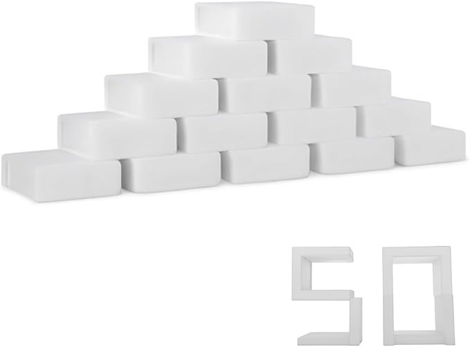 Magic Melamine Sponge Eraser, 50 Pack 2X Density Magic Cleaning Erasers in Bulk Extra Durable & Long Lasting, Multi-Functional Melamine Foam Sponges for Bathroom Window Shoes Kitchen