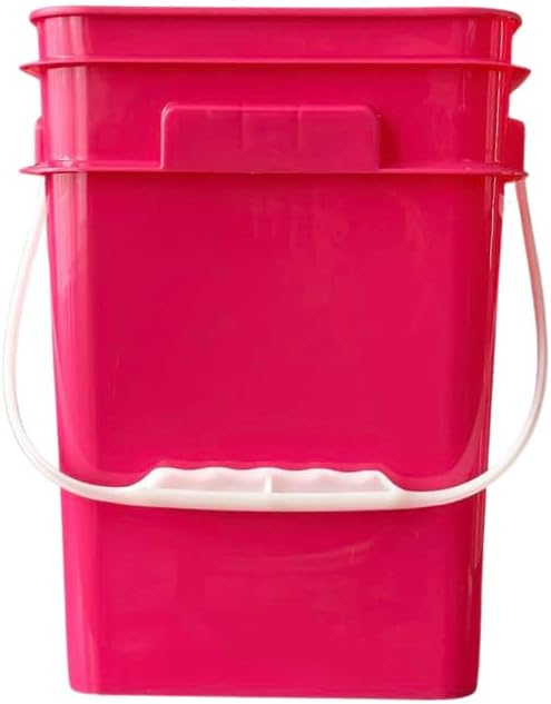 House Naturals 4 Gallon Square Food Grade Bucket Pail with Plastic Handles and Lid (Pack of 3) Made in USA containers (Pink/Magenta/Purple - White lids)