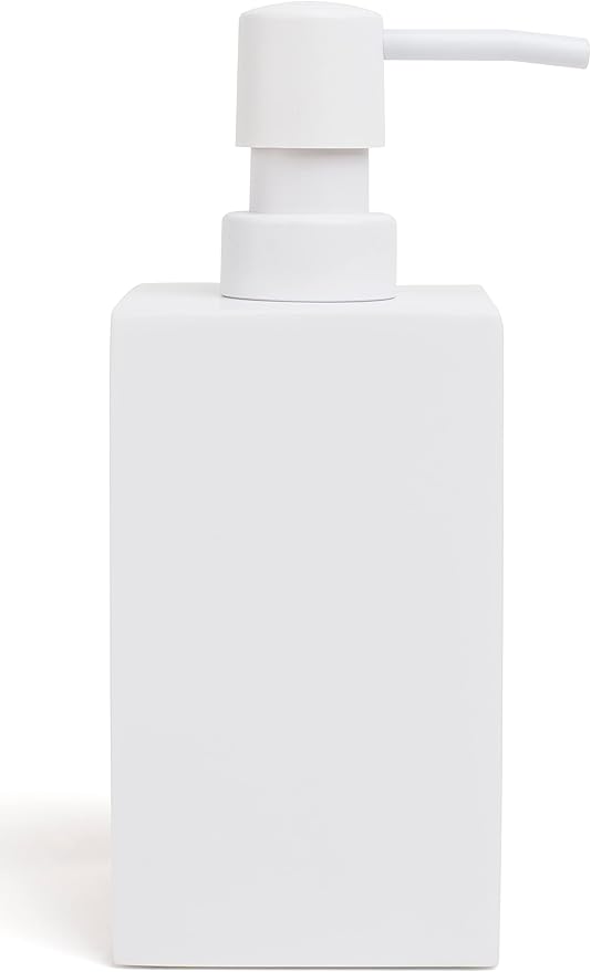 Matte White Soap Dispenser for Bathroom, 15oz Square Rustproof Liquid Hand Dish Soap Dispenser Pump for Kitchen Sink, Countertop, and Bathroom