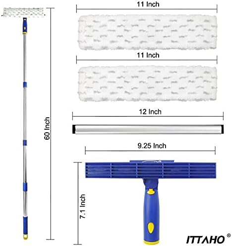 ITTAHO 53" Window Squeegee Cleaner, 2 in 1 Window Cleaning Tool Kit, Shower Squeegee with Extension Pole for Shower Glass, Indoor/Outdoor High Window Cleaning-Two Pads