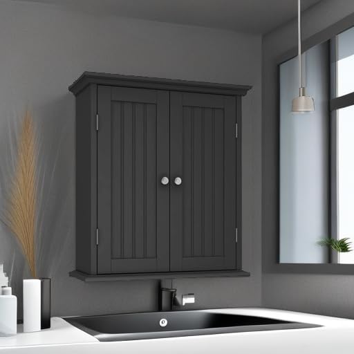 ChooChoo Bathroom Wall Cabinet, Over The Toilet Space Saver Storage Cabinet, Medicine Cabinet with 2 Door and Adjustable Shelves, Cupboard, Navy Blue