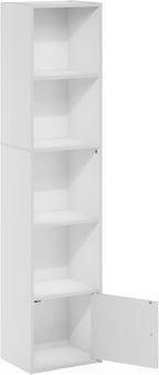 Furinno Luder Shelf Bookcase with 1 Door Storage Cabinet, White