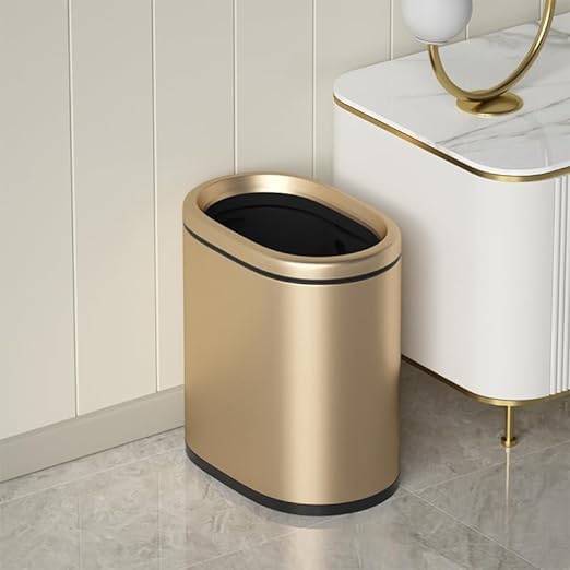 9L/2.4GALSlim Bathroom Trash Can, 12 * 7.75 * 13.67 inches, Stainless Steel with PP Inner Bucket, Smooth, with Garbage Bag Inner Lining, Suitable for bathrooms, bedrooms, Offices, Hotels