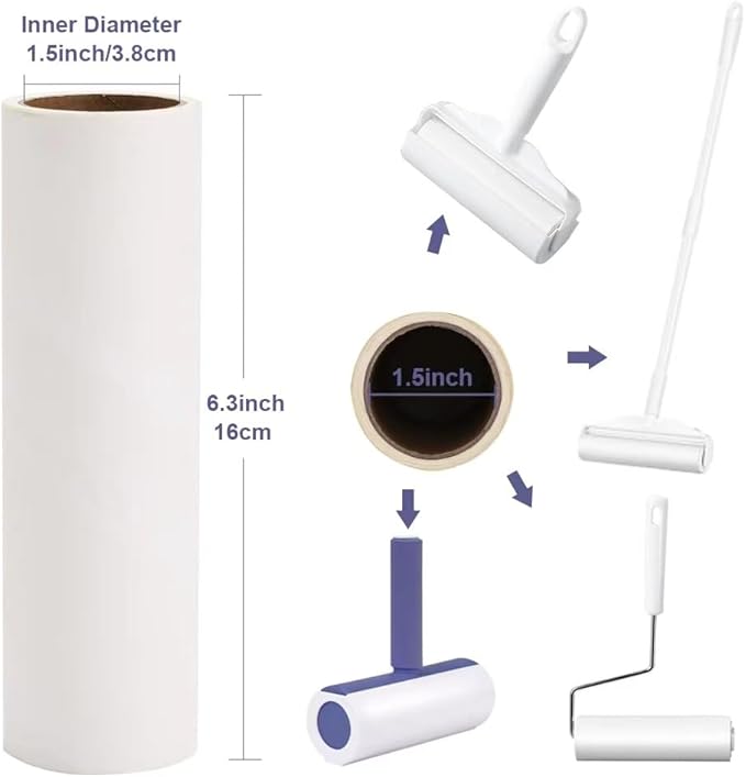 windson 3 Pack 6.3 Inch Wide Large Lint Roller Refills (1.5In Inner Diamerter), Supersize Extra Sticky Roller Refills for Pet Hair Removing(180 Sheets)
