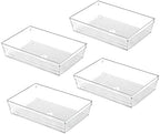 Backerysupply Clear Plastic Drawer Organizer Tray for Vanity Cabinet (9"×6"×2" Set of 4) For Office Bathroom Makeup Drawers