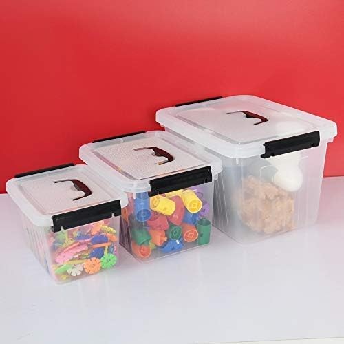 Farmoon 3 Packs Clear Lidded Storage Bin, Plastic Stackable Storage Container Box with Handle