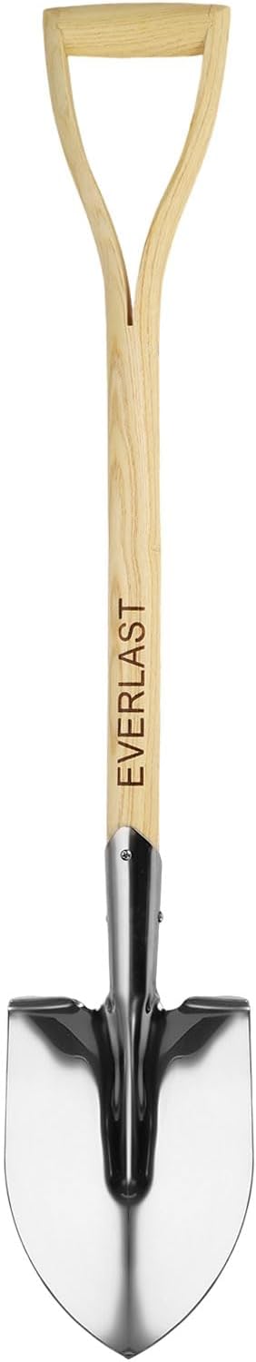 HARFINGTON Digging Shovel 33.5 x 6.7 Stainless Steel Round Spade Shovel with Wooden Handle for Camping Gardening Beach