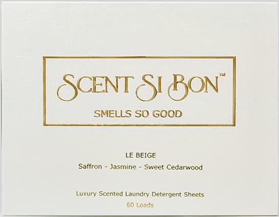 Luxury Scented Laundry Detergent Sheets, 60 Loads, Le Beige Inspired by Iconic Perfumes, Saffron, Jasmine, Sweet Cedarwood, Eco-Friendly Formula, Biodegradable Detergent