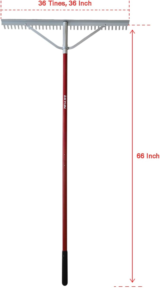 KYLIN Landscape Rake for Lawns 36Tines 36Inch with 66 Inch Extra-Long Aluminum Handle, Leaf Rake Tool for Loosening Soil, Lawn Care, Weeding Lake, Garden, Pond, Beach Landscaping