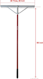 KYLIN Landscape Rake for Lawns 36Tines 36Inch with 66 Inch Extra-Long Aluminum Handle, Leaf Rake Tool for Loosening Soil, Lawn Care, Weeding Lake, Garden, Pond, Beach Landscaping