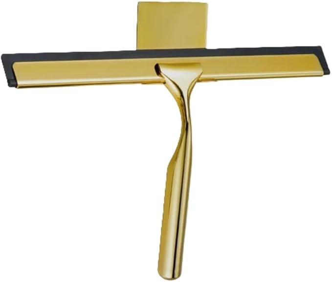 J&V TEXTILES All-Purpose Stainless Steel Shower Squeegee for Glass Doors with Adhesive Hooks, Squeegee for Shower Glass, Bathroom Household Cleaner Tool, 10 Inch (Gold)