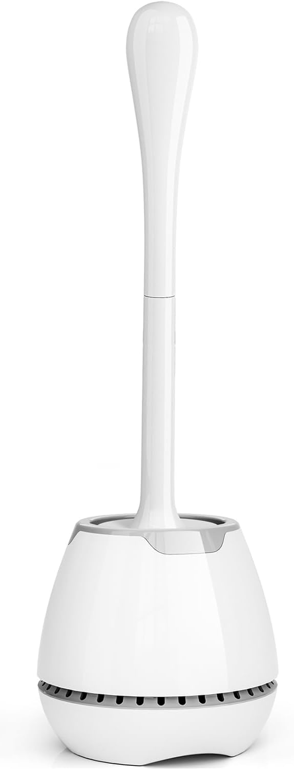 Toilet Brush and Holder, Toilet Bowl Brush with Ventilated Holder and Ergonomic Long Handle, Durable Bristles Toilet Scrubber Set for Bathroom Cleaning