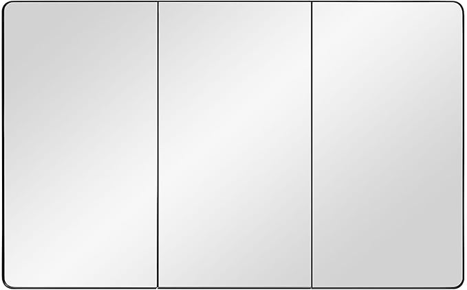 Bathroom Mirror Medicine Cabinet with Round Corner Framed Door 48 x 30 inch, Black，Recessed or Surface Mount, with Adjustable Glass Shelves